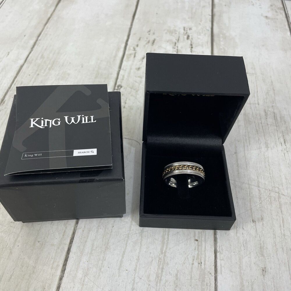 King Will Silver & Gold Tone Intertwine 8mm Spinner Ring sz 13